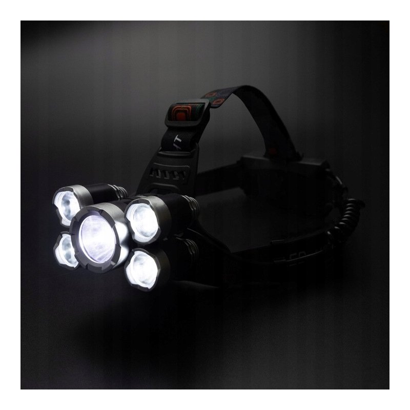 Latarka czołowa 5 LED T6 akumulatorowa warsztatowa