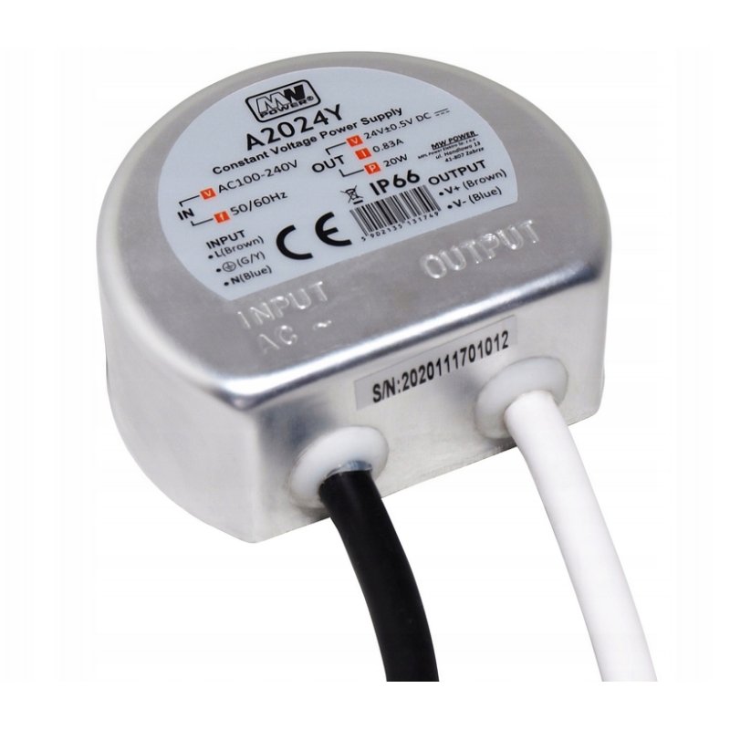 Zasilacz do puszki fi60 do taśm LED 24V 20W 1,2A dopuszkowy IP67 hermetyk