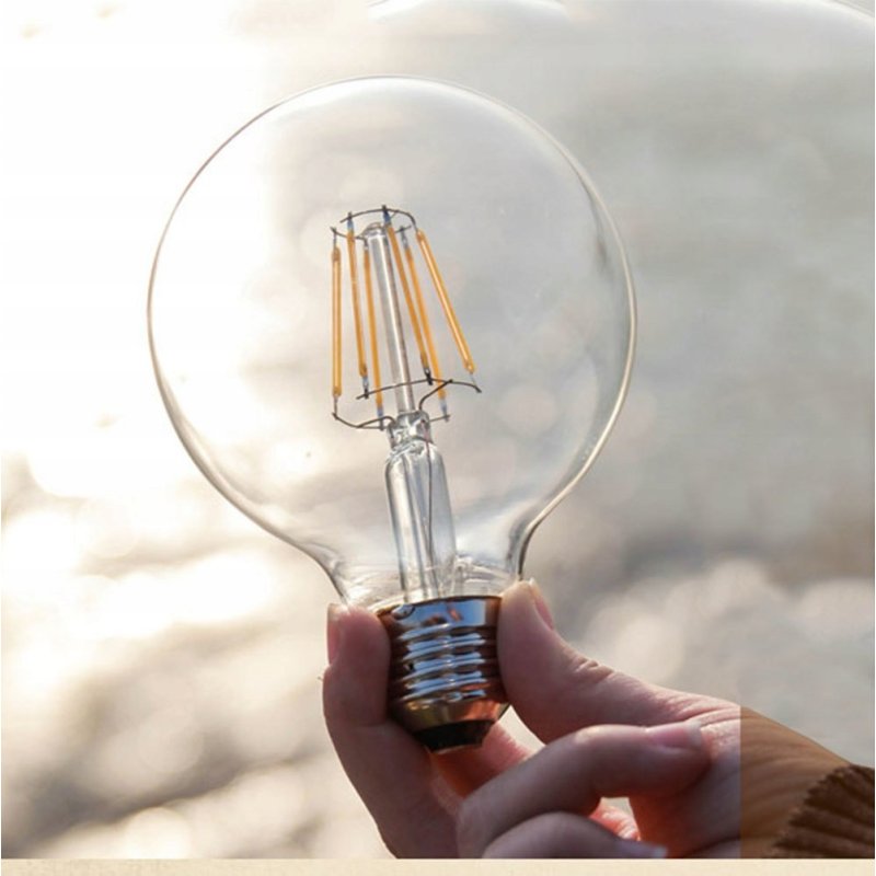 Żarówka E27 filament LED 8W duża dekoracyjna G80 biała CIEPŁA BAŃKA