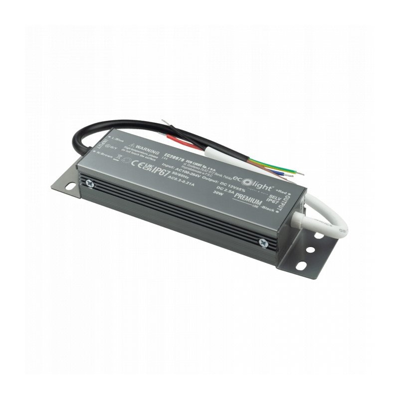 ZASILACZ HERMETYCZNY PREMIUM 12V 30W 2,5A wodoodporny IP67 do LED 3lata gw.