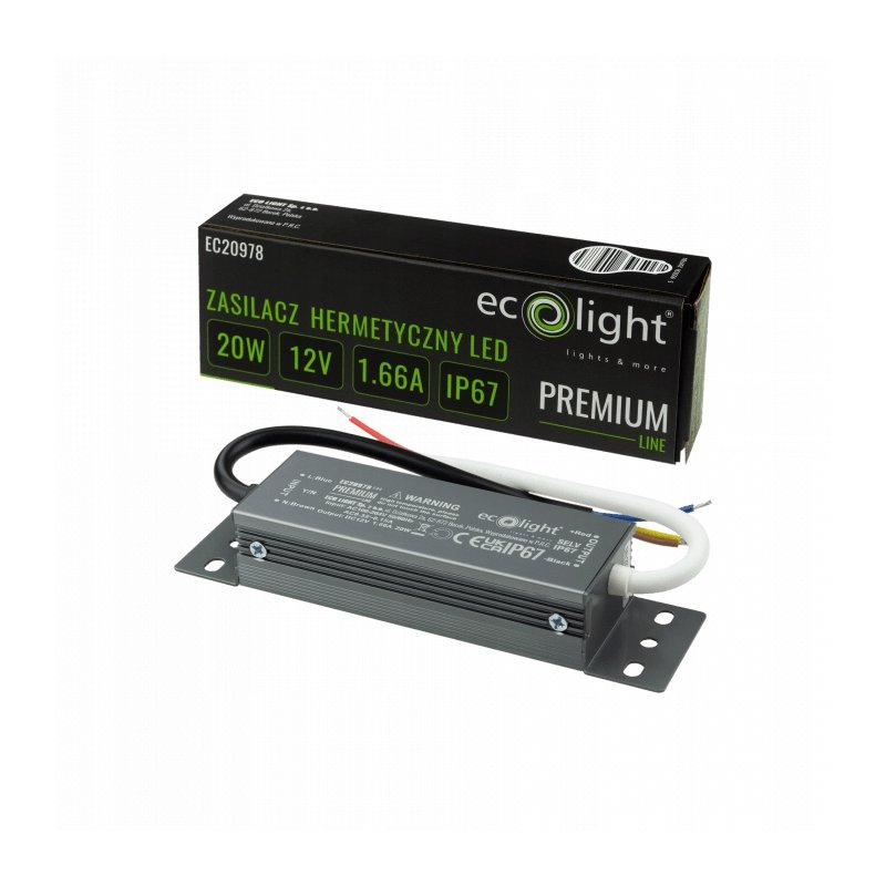 ZASILACZ HERMETYCZNY PREMIUM 12V 20W 1,66A wodoodporny IP67 do LED 3lata gw