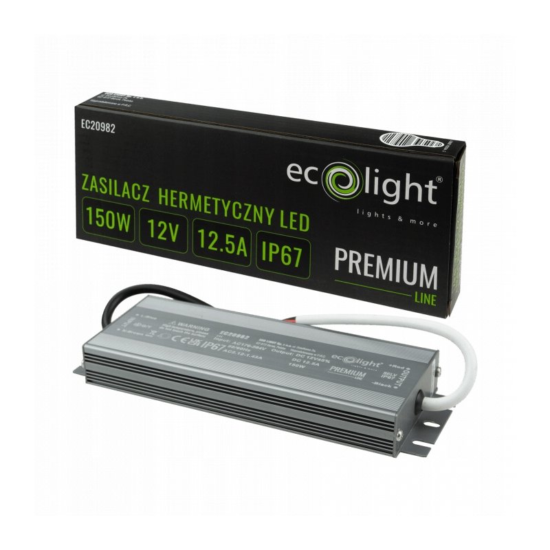 ZASILACZ HERMETYCZNY PREMIUM 12V 150W 12A wodoodporny IP67 do LED 3lata gw