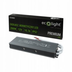 ZASILACZ HERMETYCZNY PREMIUM 12V 200W 16A wodoodporny IP67 do LED 3lata gw