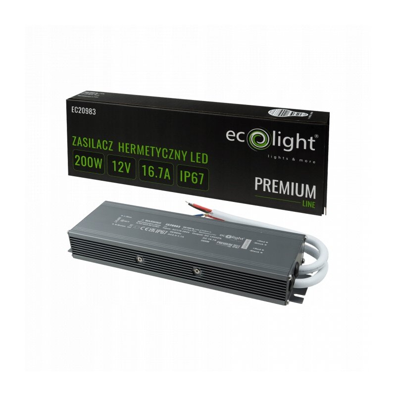 ZASILACZ HERMETYCZNY PREMIUM 12V 200W 16A wodoodporny IP67 do LED 3lata gw