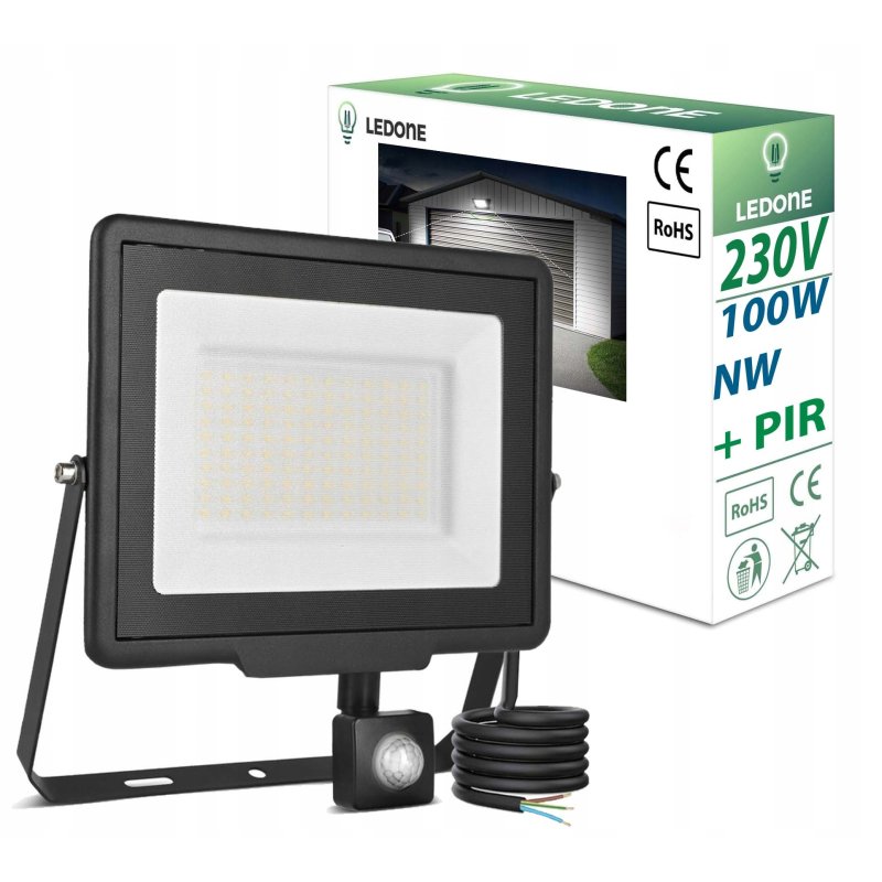 Naświetlacz halogen lampa LED 100W czujnikiem ruchu PIR Barwa NEUTRALNA sl