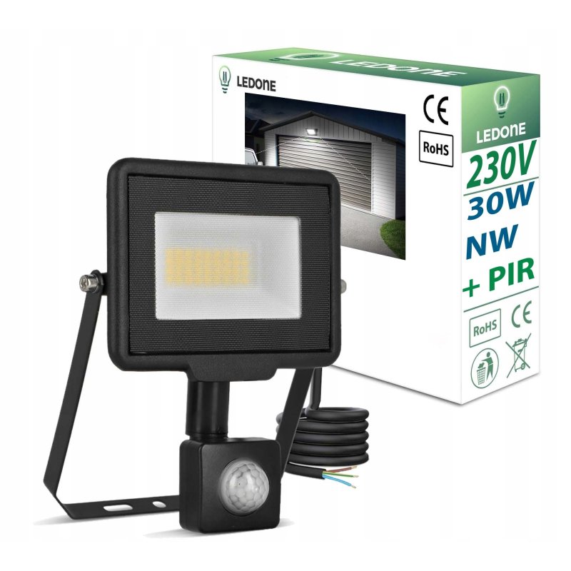 Naświetlacz halogen lampa robocza LED 30W z czujnikiem PIR NEUTRALNA sl