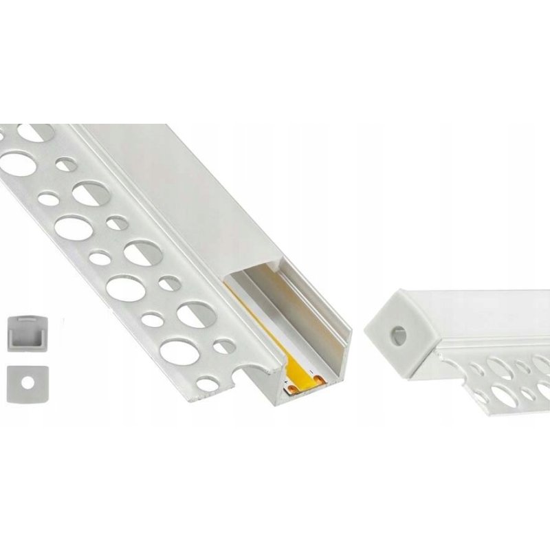 Zestaw PROFIL LED ALU do PŁYT karton-gips GK GIPSOWYCH krańcowy + klosz 2m