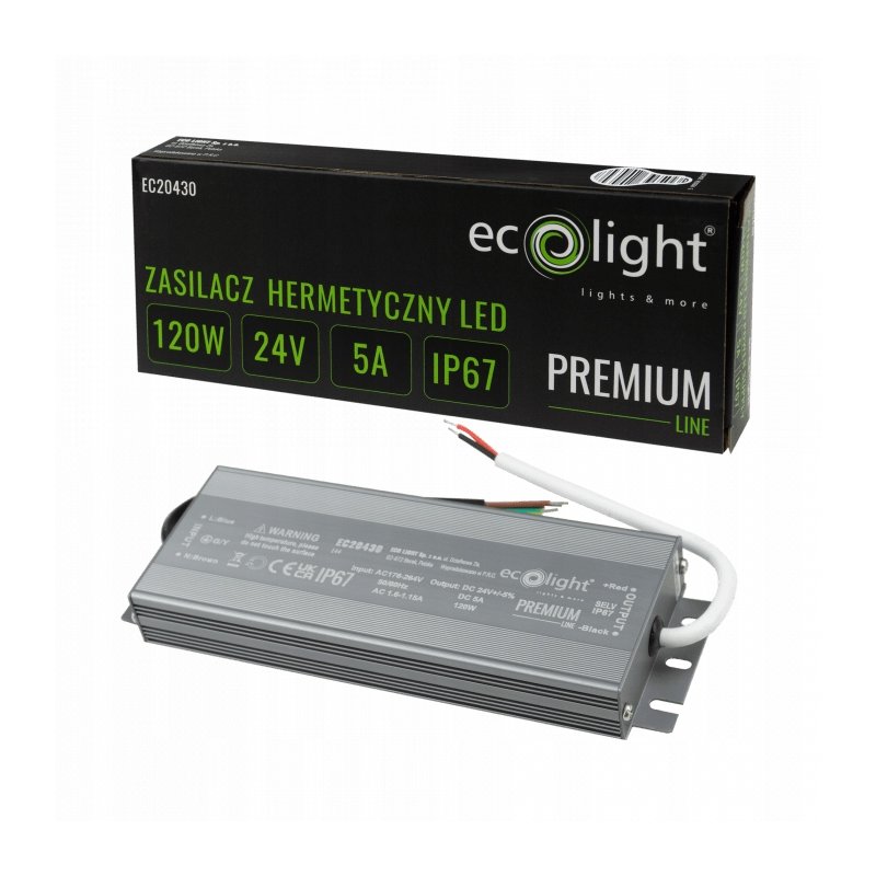 ZASILACZ HERMETYCZNY PREMIUM 24V 120W 5A wodoodporny IP67 do LED 3lata gw