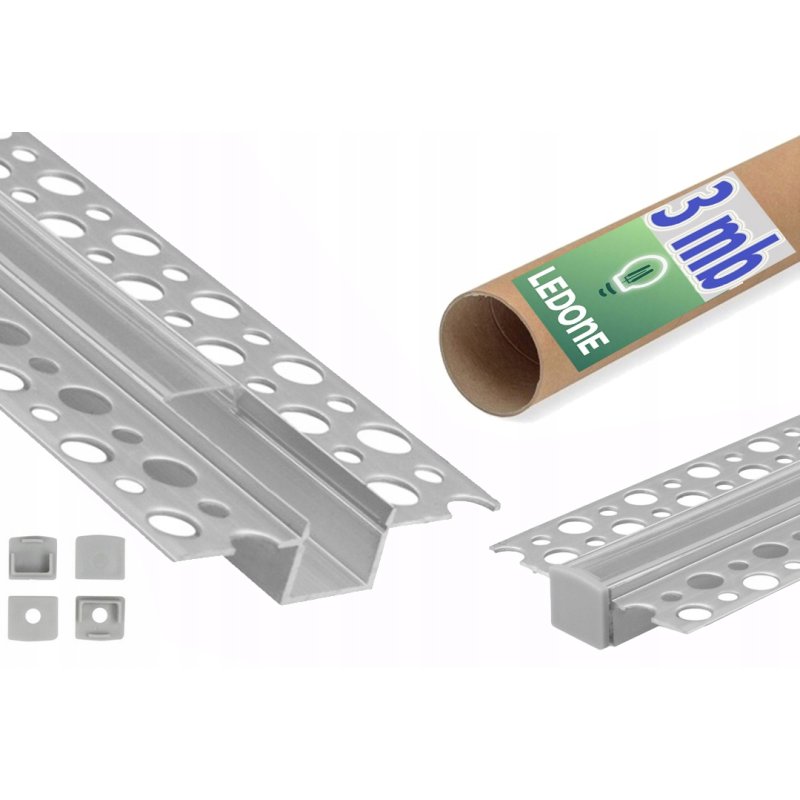 Zestaw PROFIL LED ALUMINIOWY do PŁYT karton-gips GK GIPSOWYCH + klosz 3m