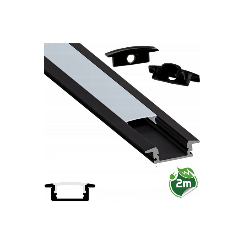 Zestaw PROFIL ALUMINIOWY czarny wpuszczany slim eko do taśm LED 2m + KLOSZ