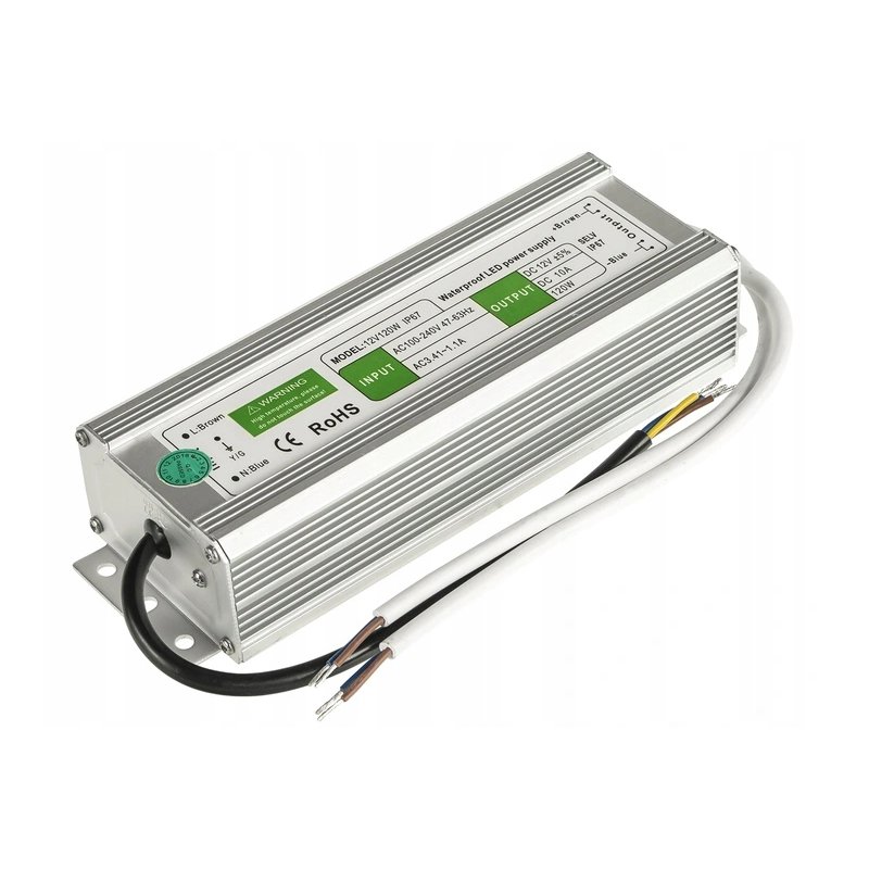 Zasilacz 12V 120W 10A wodoodporny do taśm LED IP67 hermetyczny metal
