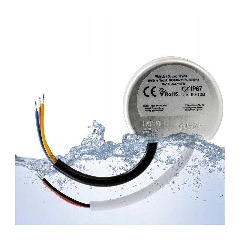 Zasilacz montażowy do puszki 12V 60W LED IP67 dopuszkowy