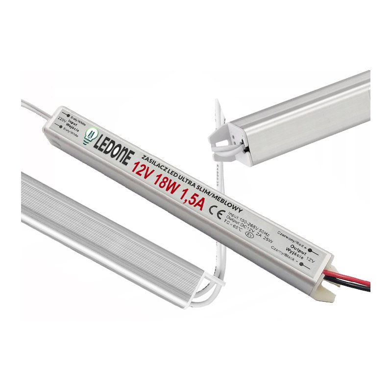 Zasilacz napięciowy 12V 18W 1,5A ultra slim montażowy do taśm LED cienki
