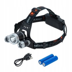 Latarka czołowa 3 LED T6 akumulatorowa warsztatowa