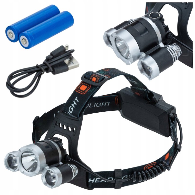 Latarka czołowa 3 LED T6 akumulatorowa warsztatowa