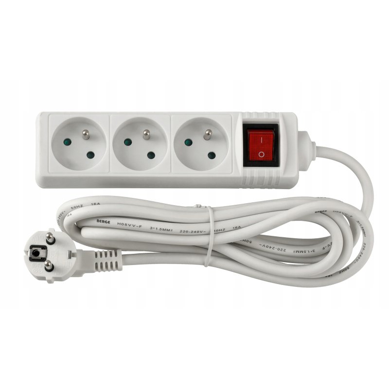 Przedłużacz sieciowy listwa zasilająca 3 gniazda 230V z włącznikiem 3m