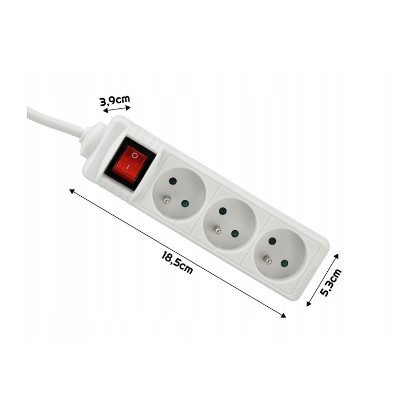 Przedłużacz sieciowy listwa zasilająca 3 gniazda 230V z włącznikiem 3m