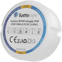 Zasilacz montażowy PREMIUM fi60 do puszki 12V 3,75A 45W LED IP67 dopuszkowy