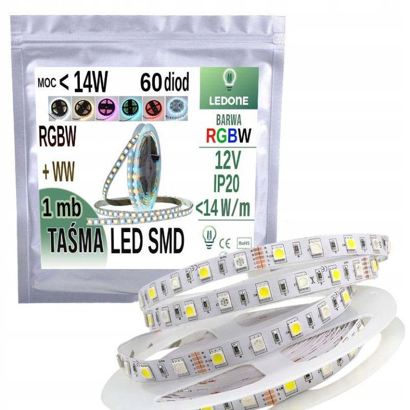 TAŚMA LED PREMIUM RGBW+Ciepła 5050 IP20 300diod 1m