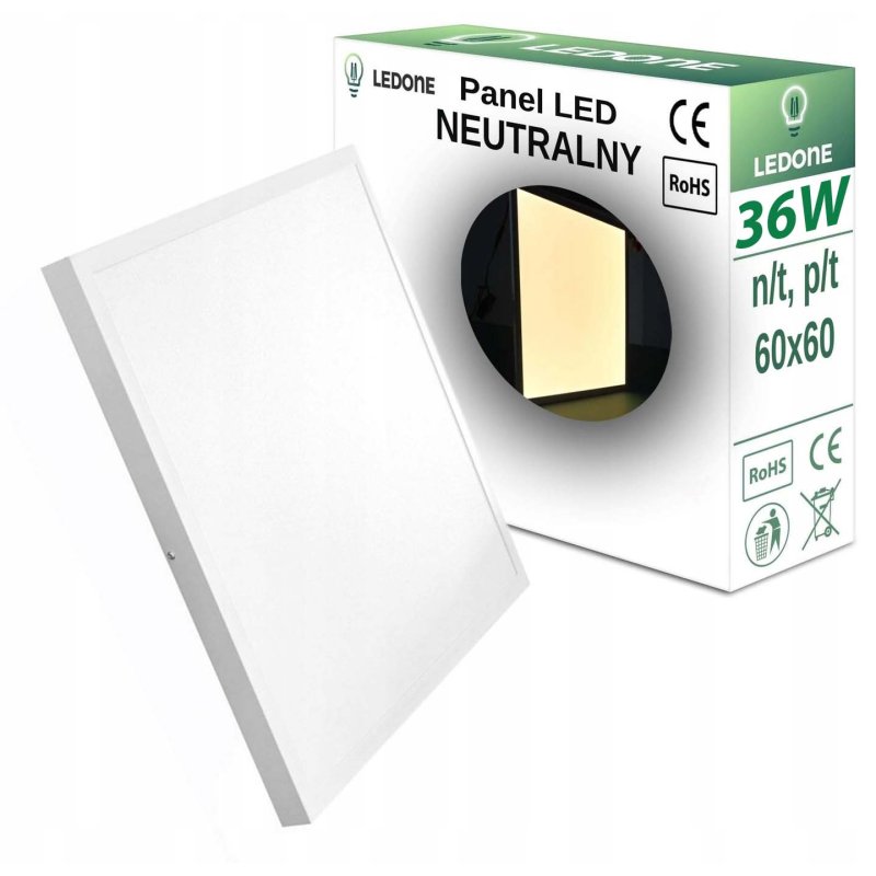 Panel LED kaseton 36W 60x60 oprawa 2w1 natynk podtynk barwa NEUTRALNA
