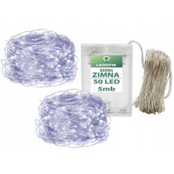 2x Lampki choinkowe ZIMNE sznur DRUCIK 50 LED 5m biały zimny na 2 baterie