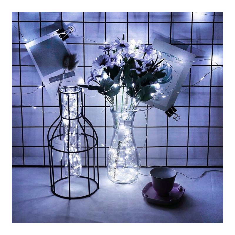 2x Lampki choinkowe ZIMNE sznur DRUCIK 50 LED 5m biały zimny na 2 baterie