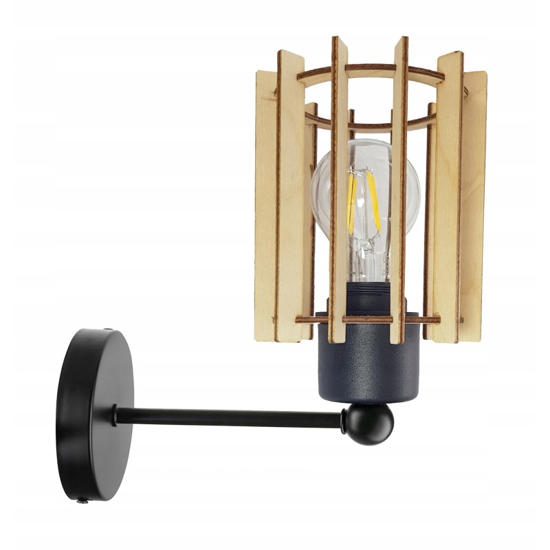 LAMPA KINKIET E27 ścienny stały loft WALEC Drewno
