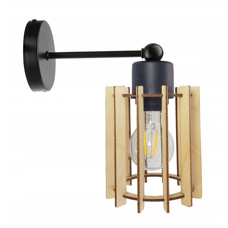 LAMPA KINKIET E27 ścienny stały loft WALEC Drewno