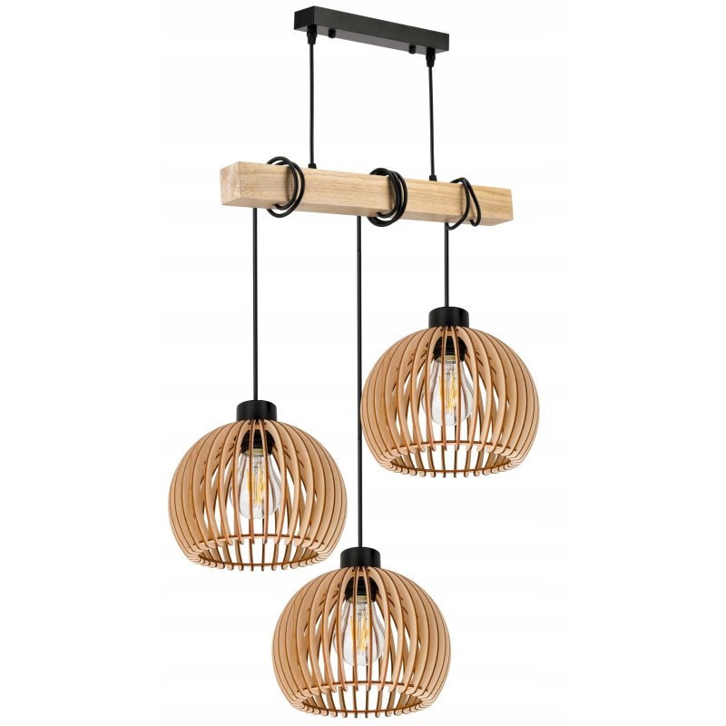 LAMPA drewniana belka wisząca sufitowa ŻYRANDOL ZWIS LOFT KULA DREWNO E27