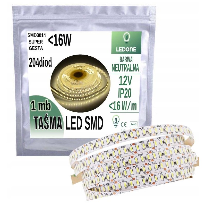 SUPER GĘSTA Taśma LED PREMIUM smd 3014 IP20 1020d barwa NEUTRALNA 1mb