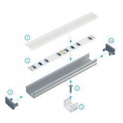 PROFIL ALUMINIOWY NAWIERZCHNIOWY typ A czarny do taśm LED 1m + KLOSZ