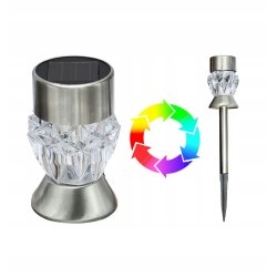 Lampka ogrodowa LAMPA wpijana stojaca 2w1 SOLARNA kryształ LED ZIMNA + RGB