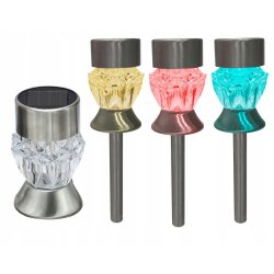 Lampka ogrodowa LAMPA wpijana stojaca 2w1 SOLARNA kryształ LED ZIMNA + RGB