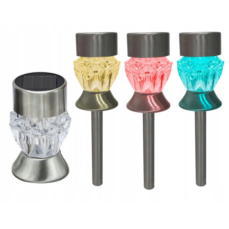 Lampka ogrodowa LAMPA wpijana stojaca 2w1 SOLARNA kryształ LED ZIMNA + RGB