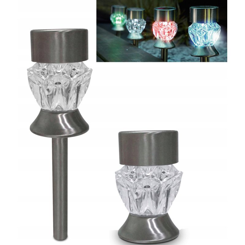 Lampka ogrodowa LAMPA wpijana stojaca 2w1 SOLARNA kryształ LED ZIMNA + RGB