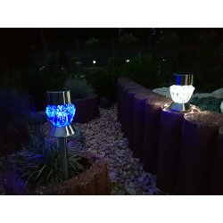 Lampka ogrodowa LAMPA wpijana stojaca 2w1 SOLARNA kryształ LED ZIMNA + RGB