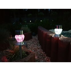 Lampka ogrodowa LAMPA wpijana stojaca 2w1 SOLARNA kryształ LED ZIMNA + RGB