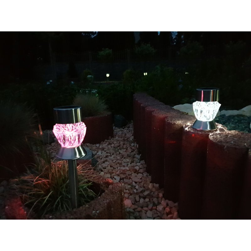 Lampka ogrodowa LAMPA wpijana stojaca 2w1 SOLARNA kryształ LED ZIMNA + RGB
