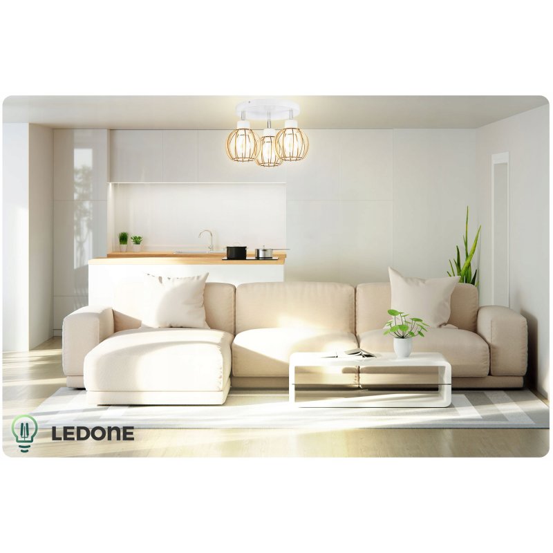 LAMPA WISZĄCA SUFITOWA ŻYRANDOL DREWNIANA REGULOWANA 3 RUCHOME KLOSZE