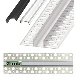 PROFIL ALUMINIOWY SREBRNY do taśm led do PŁYTEK gips + KLOSZ 2m