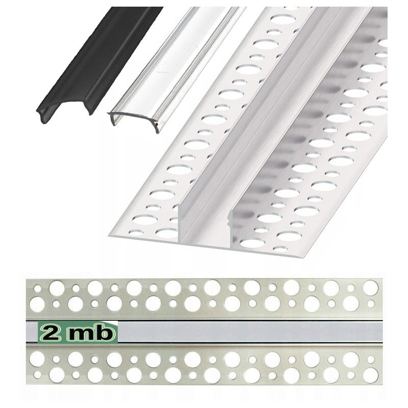 PROFIL ALUMINIOWY SREBRNY do taśm led do PŁYTEK gips + KLOSZ 2m