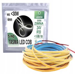 Taśma LED COB WĄSKA 4mm 24V neon linia biały zimny 5mb