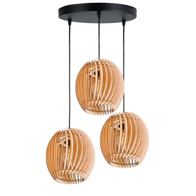 LAMPA WISZĄCA sufitowa żyrandol ZWIS klosz BECZUŁKA drewno na 3x E27