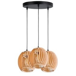 LAMPA WISZĄCA sufitowa żyrandol ZWIS klosz BECZUŁKA drewno na 3x E27