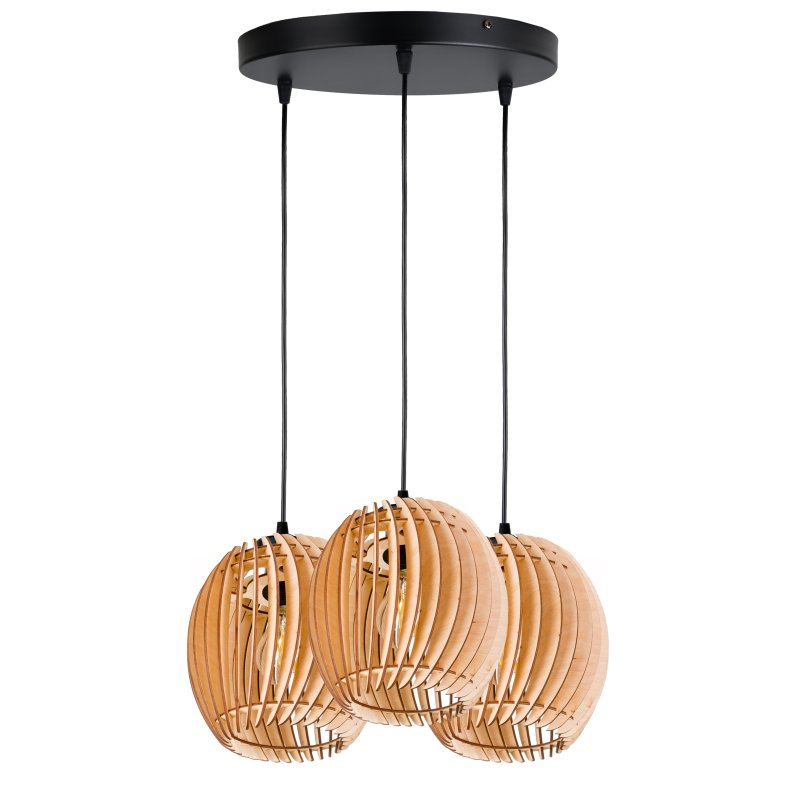 LAMPA WISZĄCA sufitowa żyrandol ZWIS klosz BECZUŁKA drewno na 3x E27