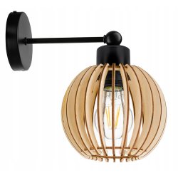 Lampa kinkiet E27 ścienny stały loft kula drewno