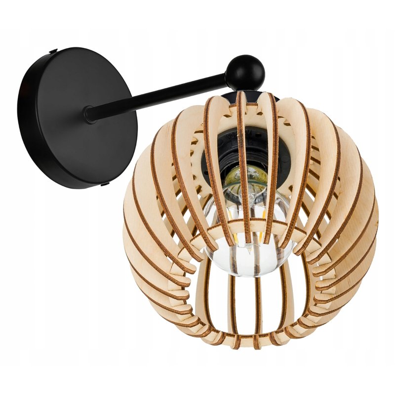 Lampa kinkiet E27 ścienny stały loft kula drewno