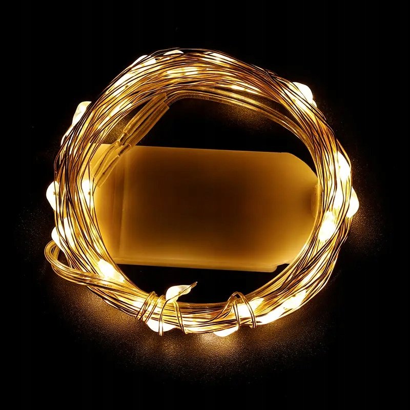 Lampki choinkowe CIEPŁE sznur DRUCIK 40 LED 4m białe ciepły baterię CR2032