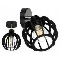 LAMPA KINKIET czarny na 1x E27 ścienny regulowany loft KULA Drewno czarne