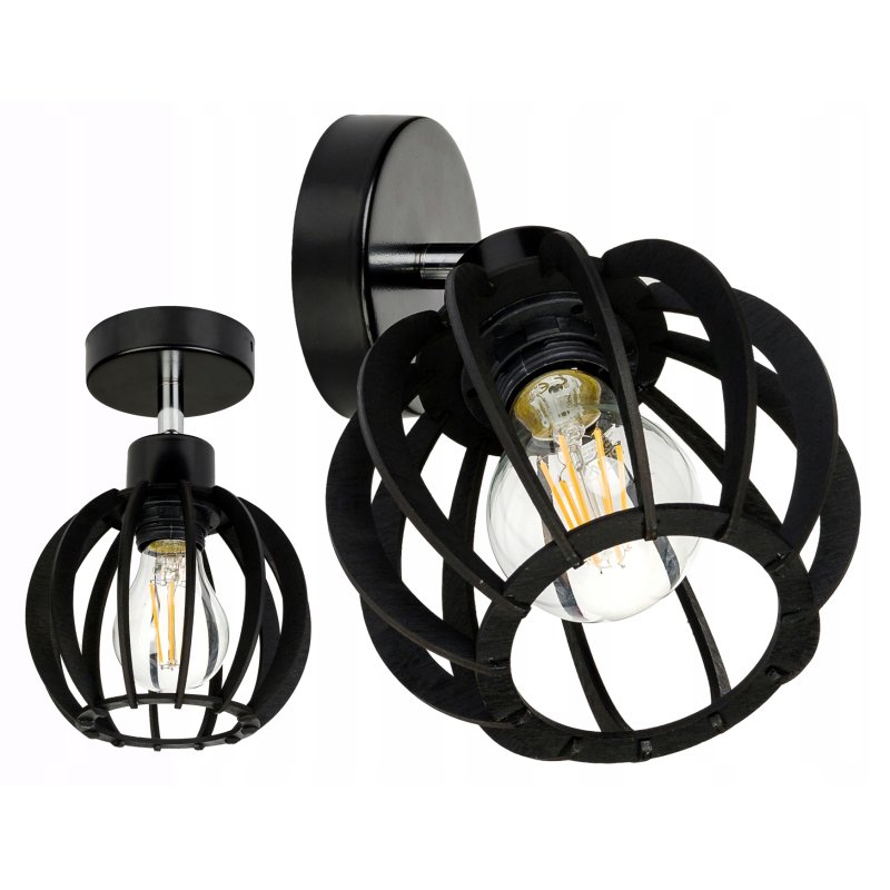 LAMPA KINKIET czarny na 1x E27 ścienny regulowany loft KULA Drewno czarne